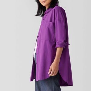 Eileen Fisher organic cotton poplin classic collar long shirt S purple button up